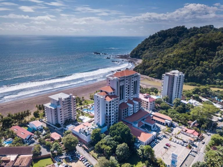 Aerial view of Jaco Beach and its oceanfront towers, Costa Rica