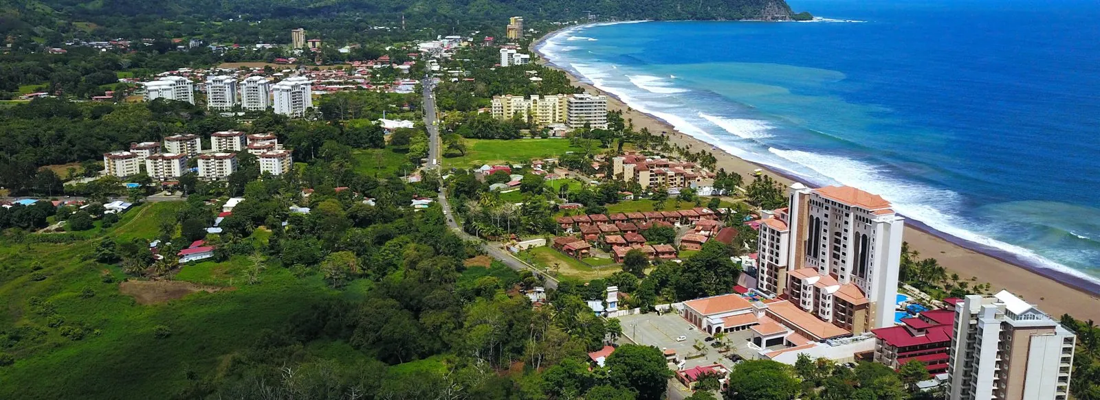 Aerial view of Jaco Beach and town on the Pacific coast of Costa Rica
