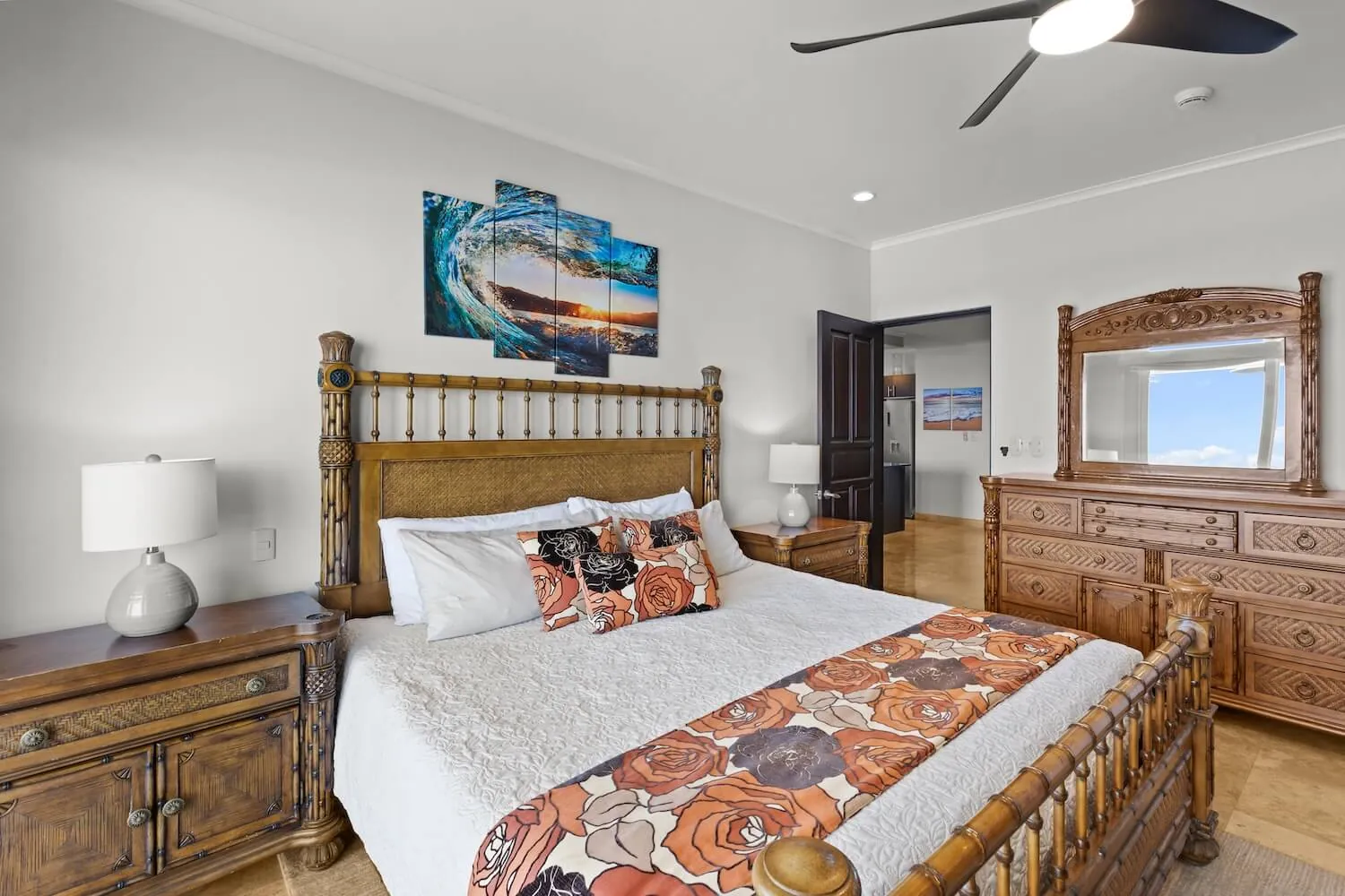 King bed in the primary suite of Penthouse 1002